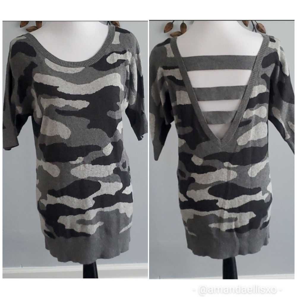 Express Camo Knit Dolman Sleeve Knit Tunic Top